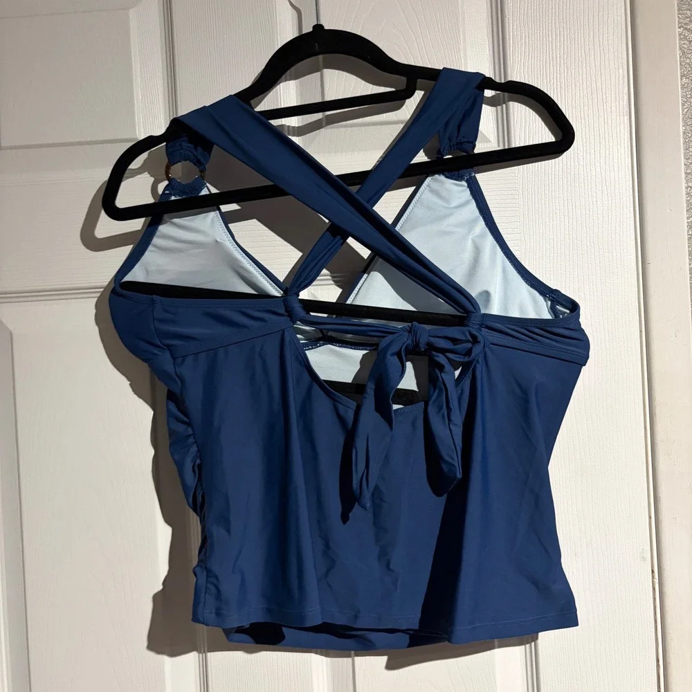 CUPSHE Navy Blue Tankini Set Tortoise Ring Cross Back Two Piece Swimsuit Size XL